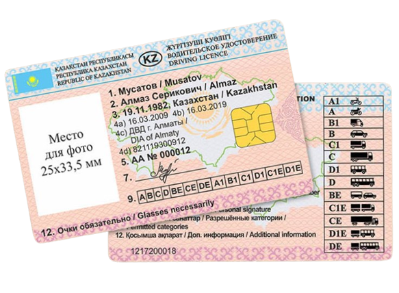 Қазақстанның ұлттық жүргізуші куәлігінің үлгісі